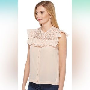Rebecca Taylor Women's Sl Silk Top W/lace Size 6
